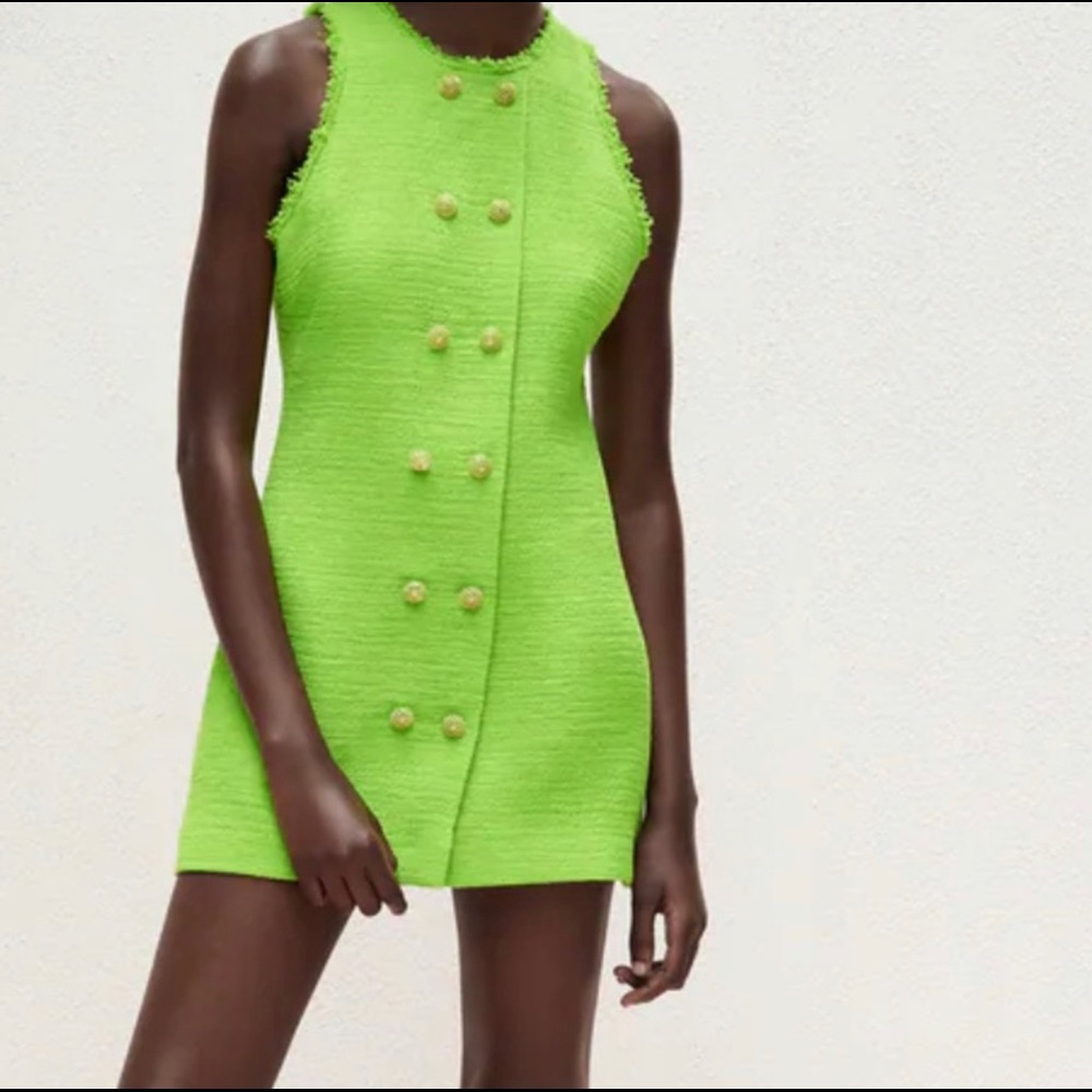 Green Zara Tweed Dress NWT